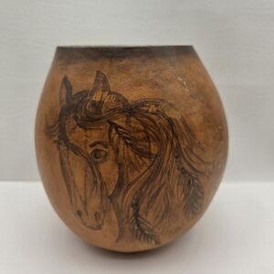 Handcrafted Rustic Brown Horse Gourd Art Vase